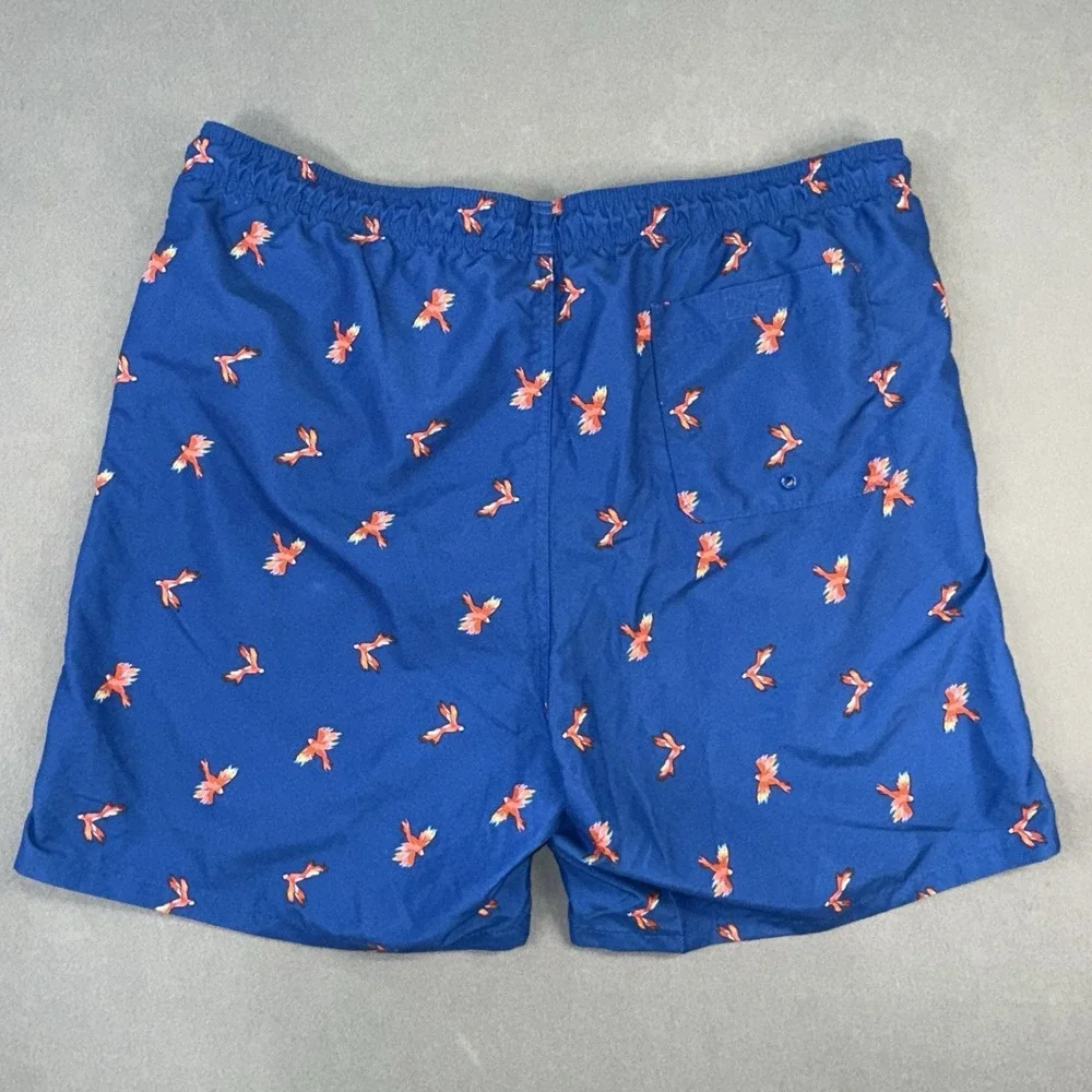 Men's Parrot Print Swim Trunk Mesh Lining Drawstring Board Shorts Blue Size M
